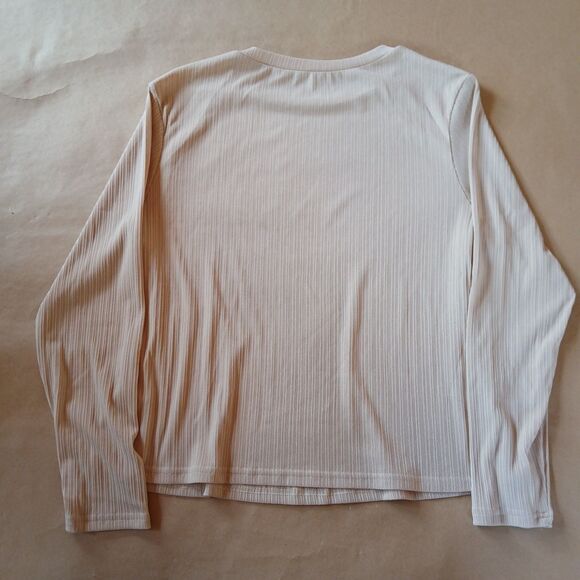 Shein Curve Beige Ribbed Long Sleeve Shirt Womens Size 2XL Basic Minimalist - Picture 2 of 8